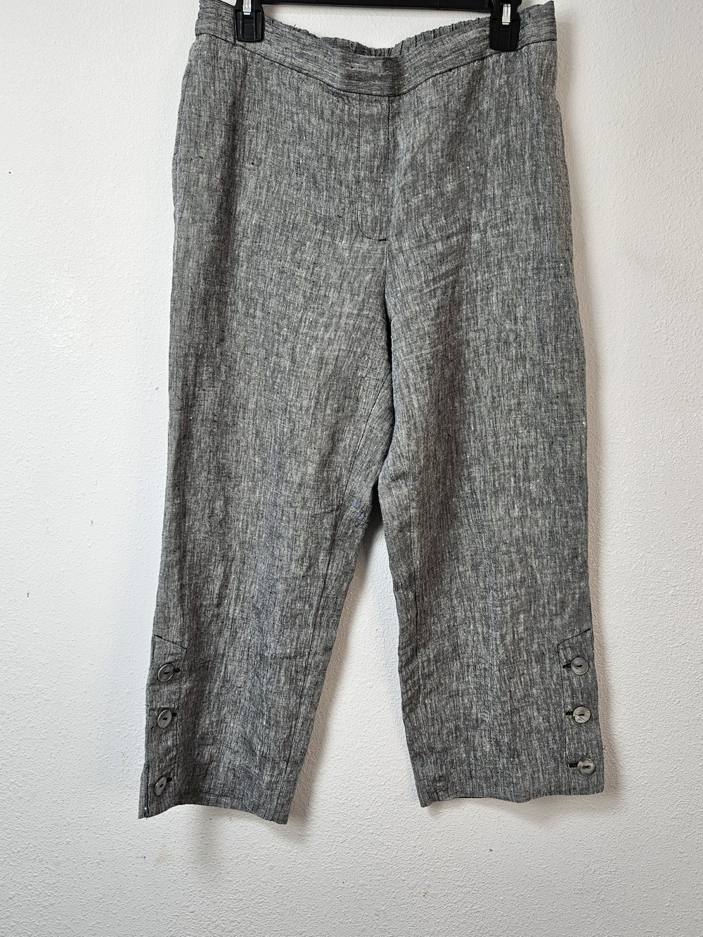 Chico's Gray Cropped Linen Pull On Women's Pants Size 8